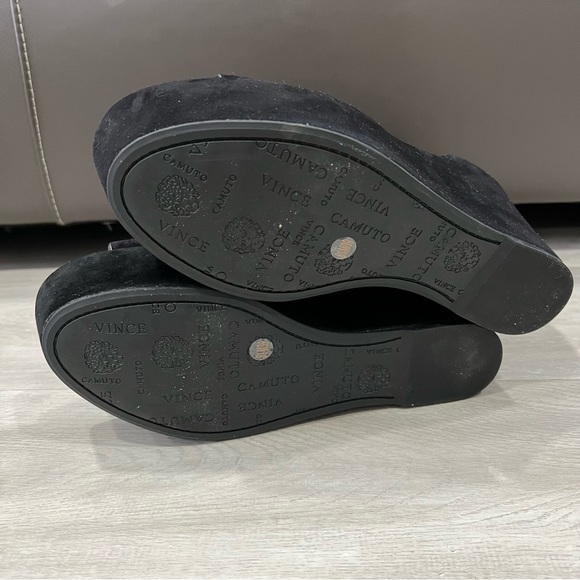 Vince Camuto Black Suede Heels Wedges Open Toe Ankle Strap 8.5 - Picture 9 of 10